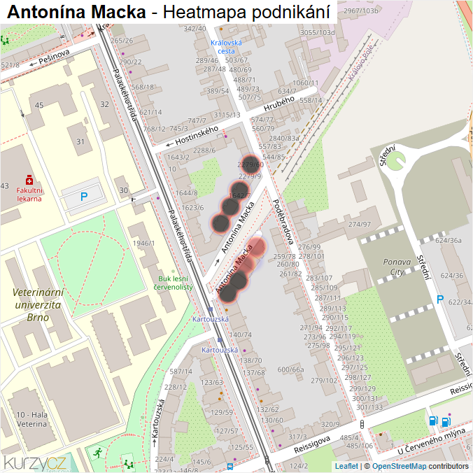 Mapa Antonína Macka - Firmy v ulici.