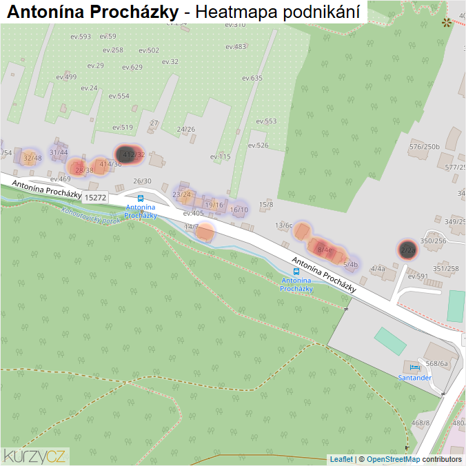 Mapa Antonína Procházky - Firmy v ulici.
