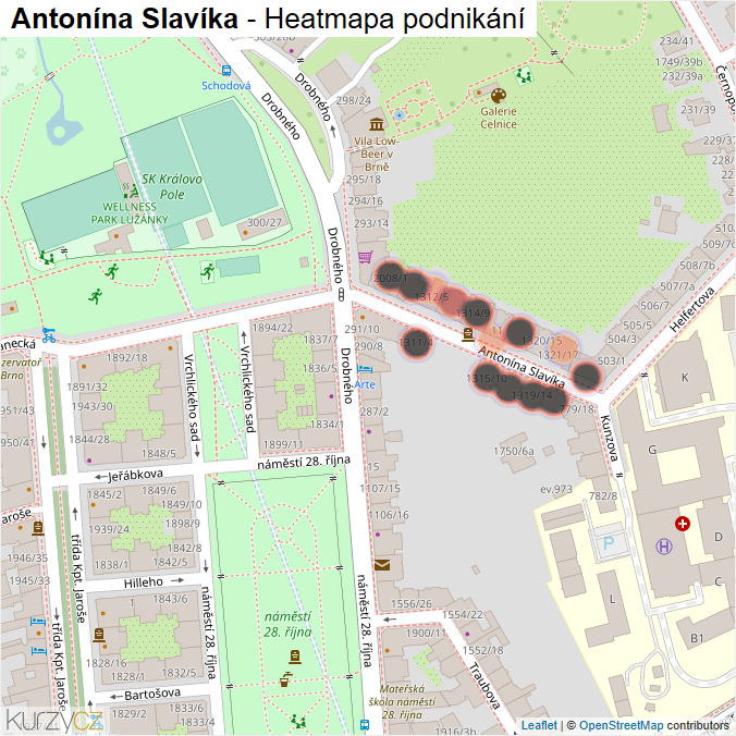 Mapa Antonína Slavíka - Firmy v ulici.