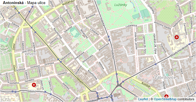 Antonínská - mapa ulice