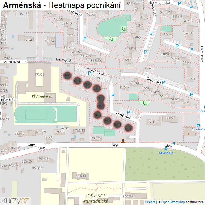Mapa Arménská - Firmy v ulici.