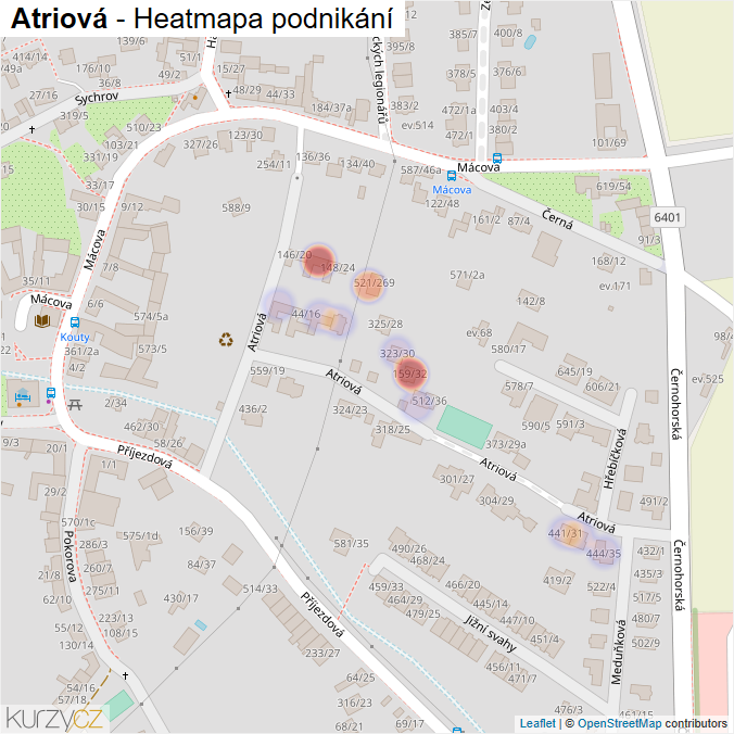 Mapa Atriová - Firmy v ulici.