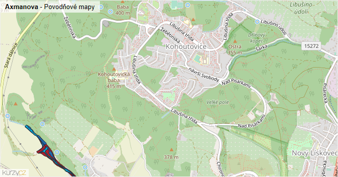 Axmanova - záplavové mapy stoleté vody