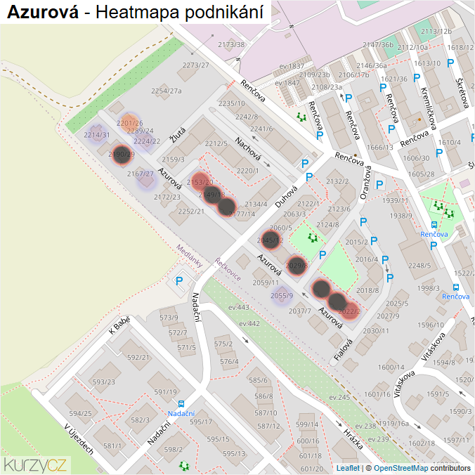 Mapa Azurová - Firmy v ulici.