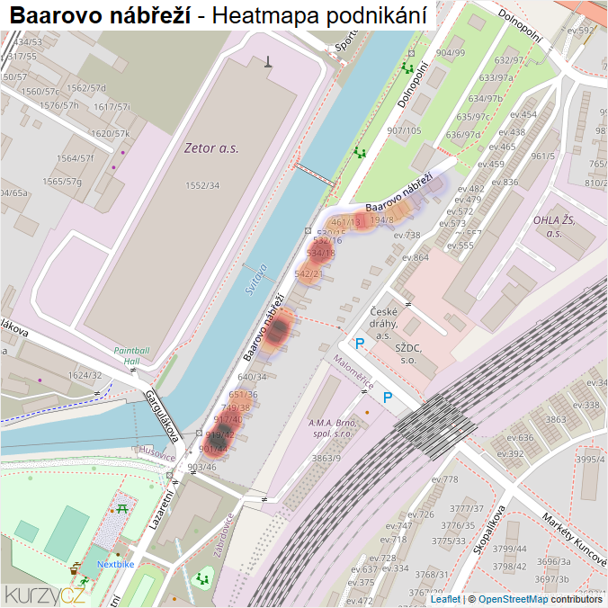 Mapa Baarovo nábřeží - Firmy v ulici.
