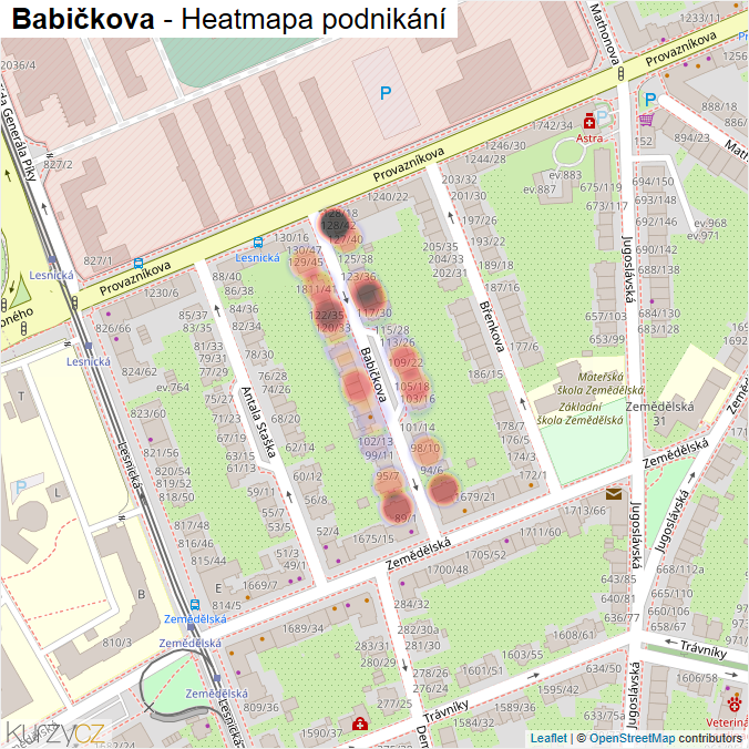 Mapa Babičkova - Firmy v ulici.