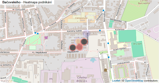 Bačovského - mapa podnikání