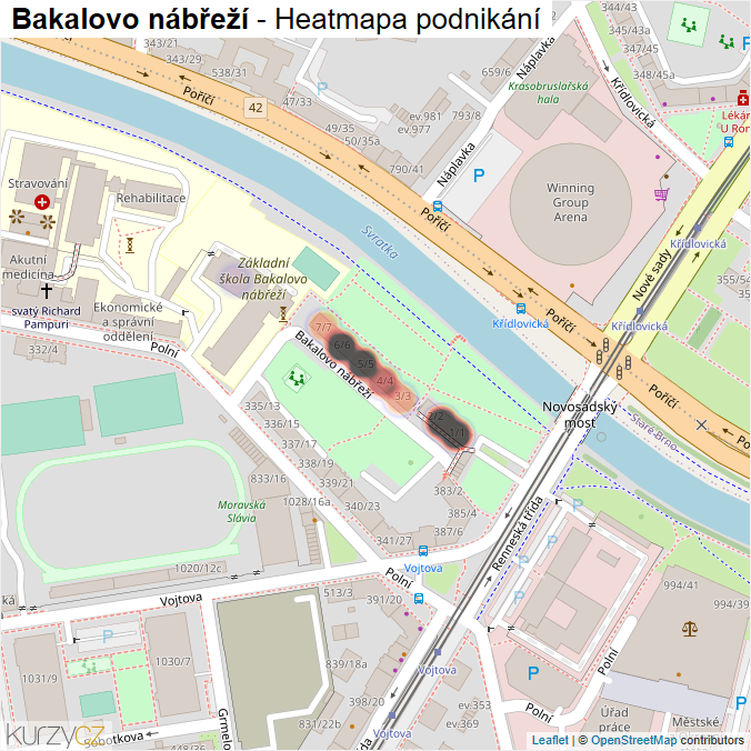 Mapa Bakalovo nábřeží - Firmy v ulici.