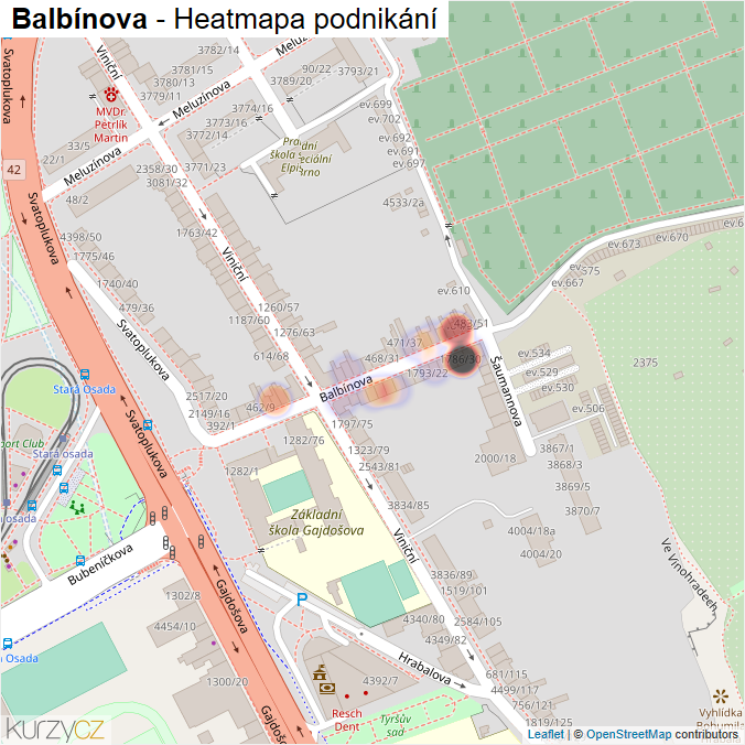 Mapa Balbínova - Firmy v ulici.