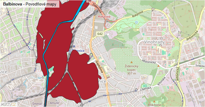 Balbínova - záplavové mapy stoleté vody