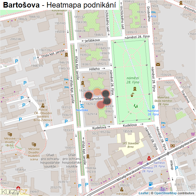 Mapa Bartošova - Firmy v ulici.