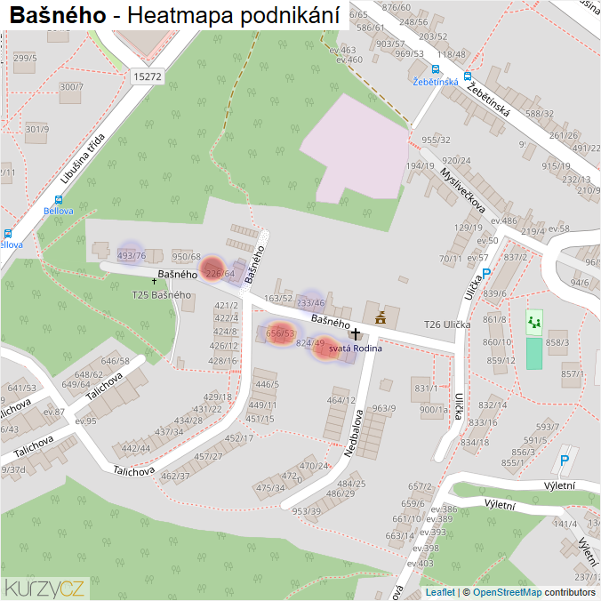 Mapa Bašného - Firmy v ulici.