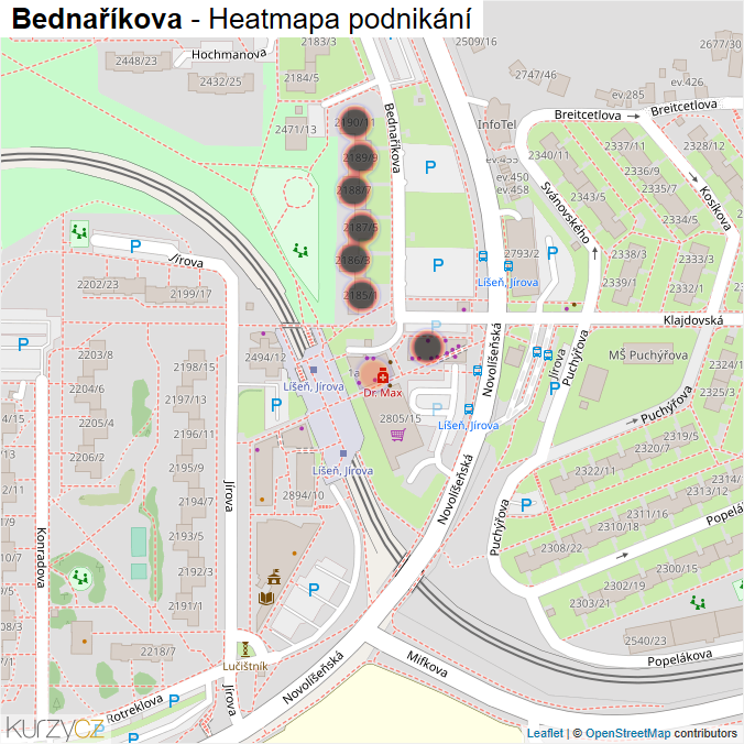 Mapa Bednaříkova - Firmy v ulici.
