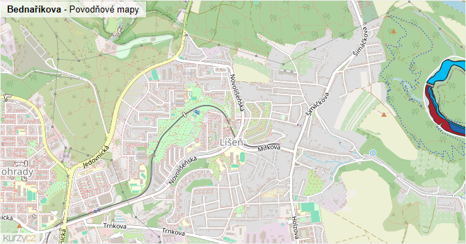 Bednaříkova - záplavové mapy stoleté vody