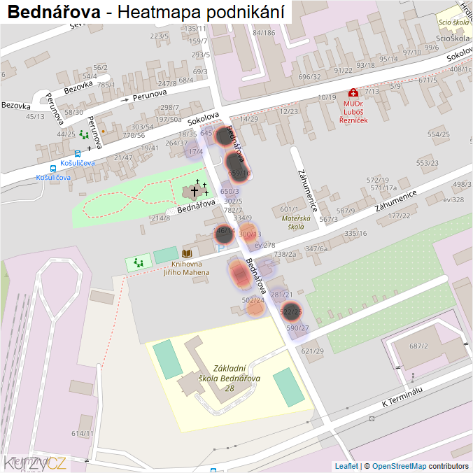 Mapa Bednářova - Firmy v ulici.