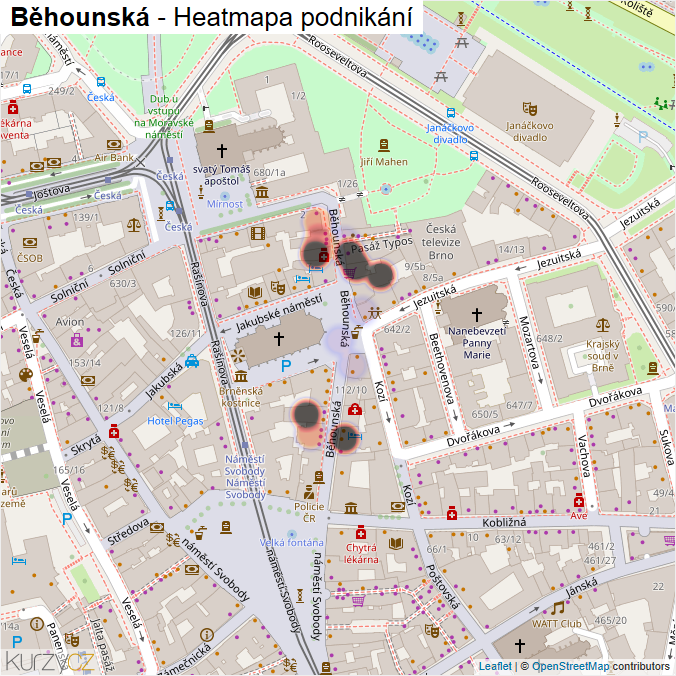 Mapa Běhounská - Firmy v ulici.