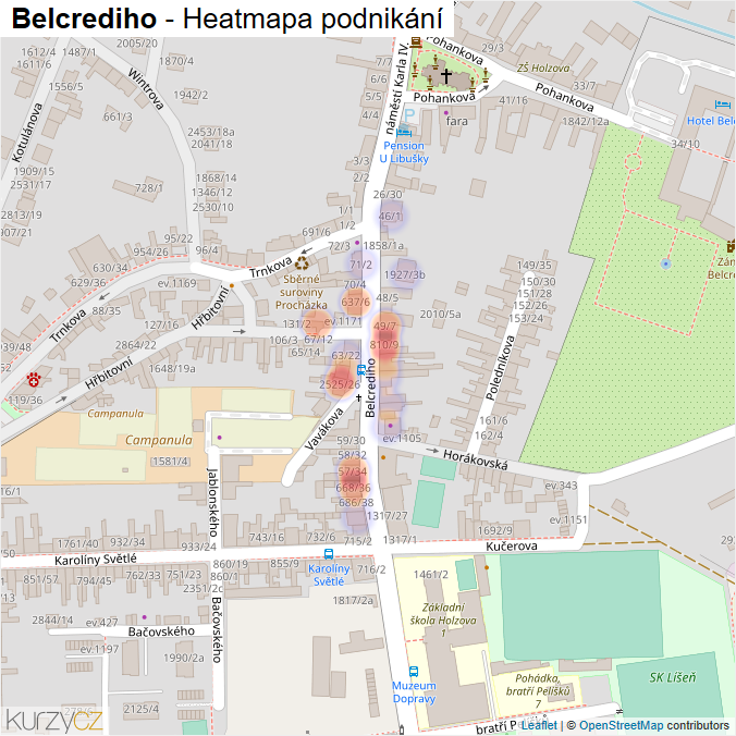 Mapa Belcrediho - Firmy v ulici.