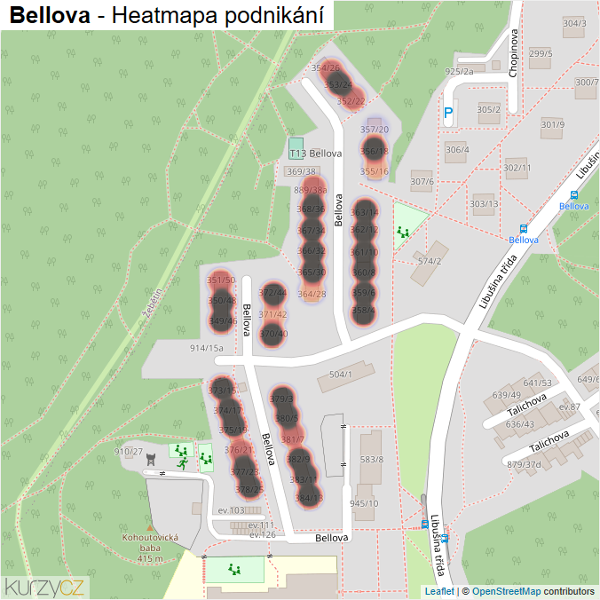 Mapa Bellova - Firmy v ulici.
