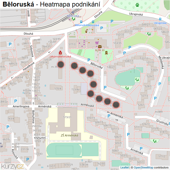 Mapa Běloruská - Firmy v ulici.