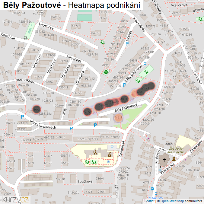 Mapa Běly Pažoutové - Firmy v ulici.