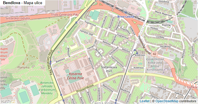 Bendlova - mapa ulice
