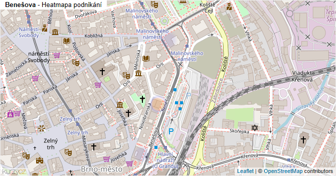 Benešova - mapa podnikání