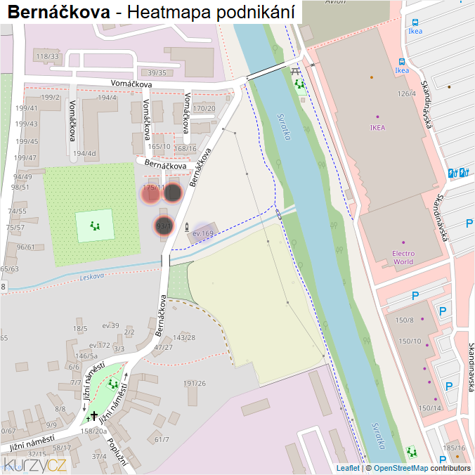 Mapa Bernáčkova - Firmy v ulici.