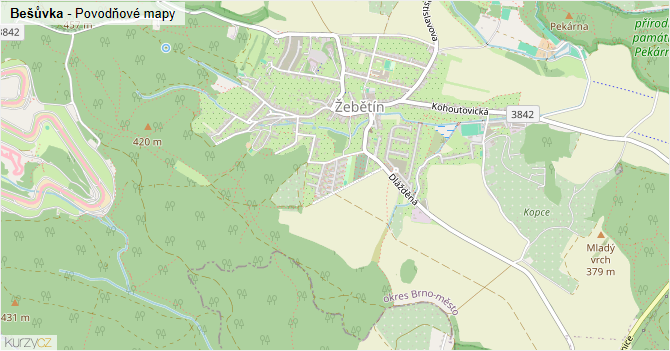 Bešůvka - záplavové mapy stoleté vody