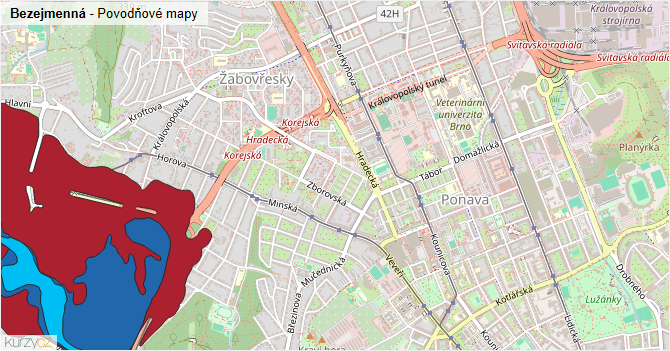 Bezejmenná - záplavové mapy stoleté vody