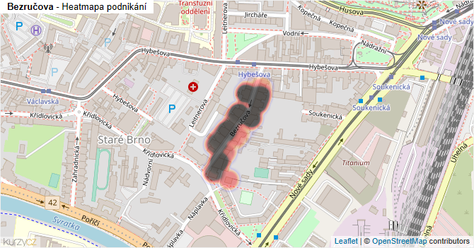 Bezručova - mapa podnikání