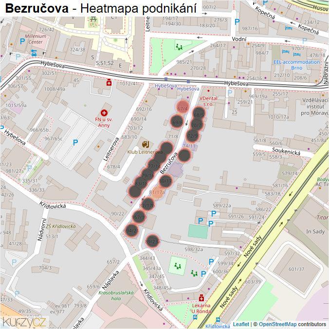 Mapa Bezručova - Firmy v ulici.