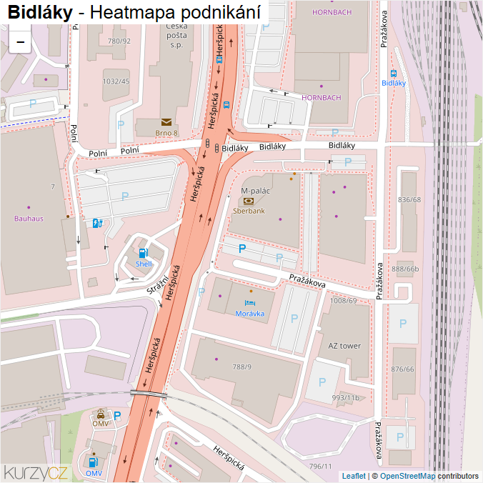 Mapa Bidláky - Firmy v ulici.