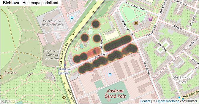 Bieblova - mapa podnikání