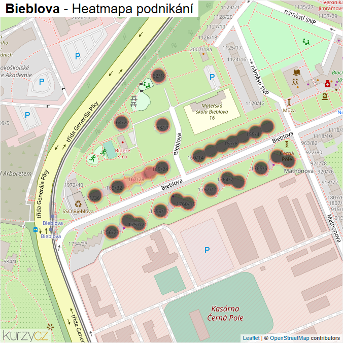 Mapa Bieblova - Firmy v ulici.
