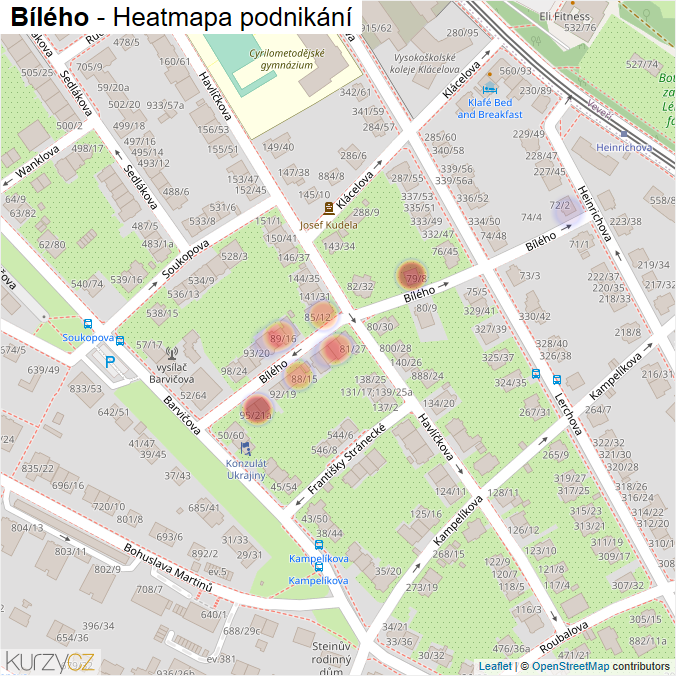 Mapa Bílého - Firmy v ulici.