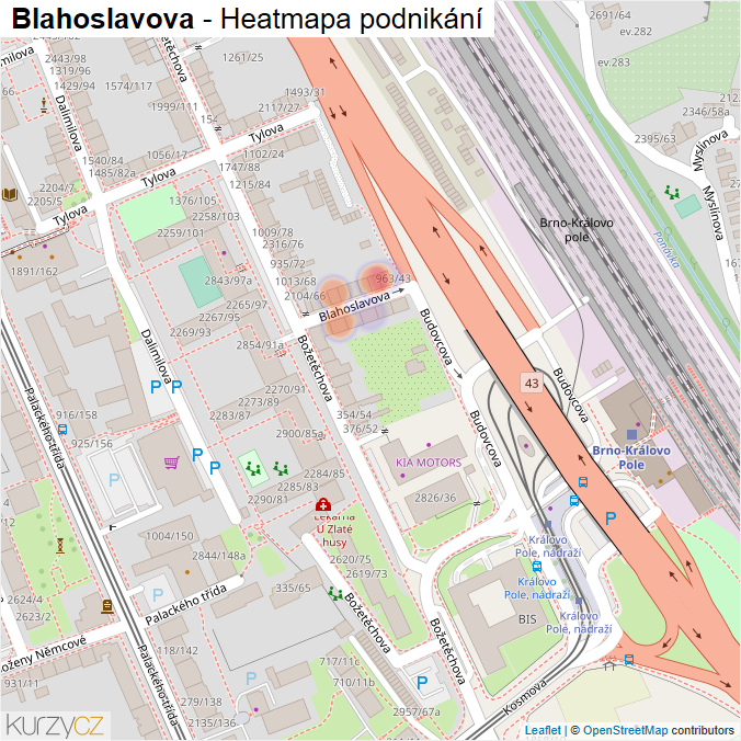 Mapa Blahoslavova - Firmy v ulici.