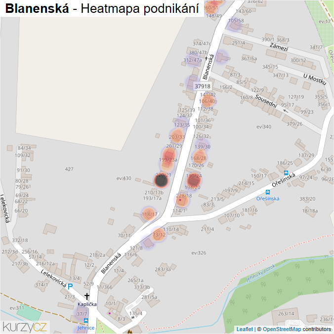 Mapa Blanenská - Firmy v ulici.