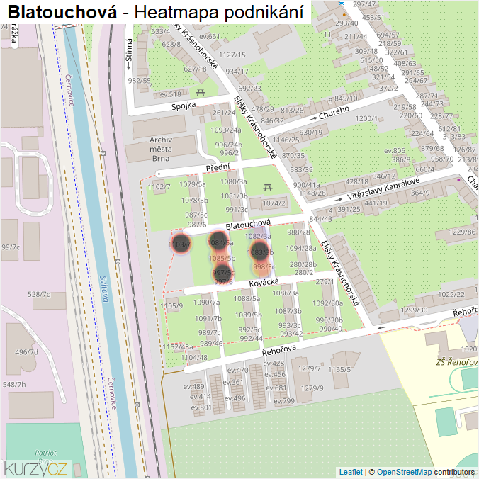 Mapa Blatouchová - Firmy v ulici.