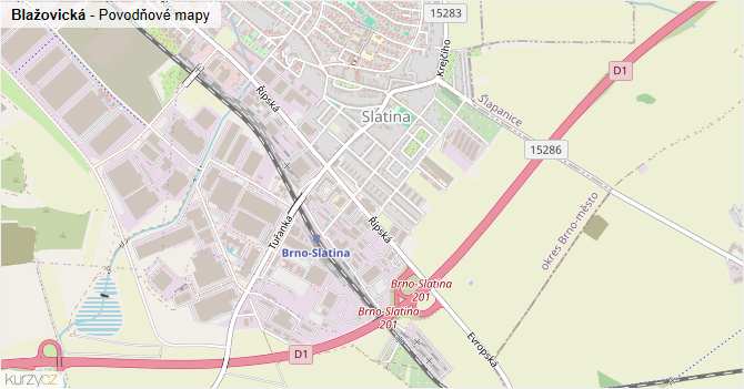 Blažovická - záplavové mapy stoleté vody
