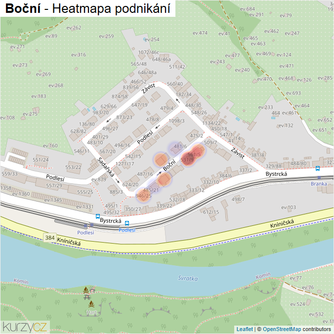Mapa Boční - Firmy v ulici.