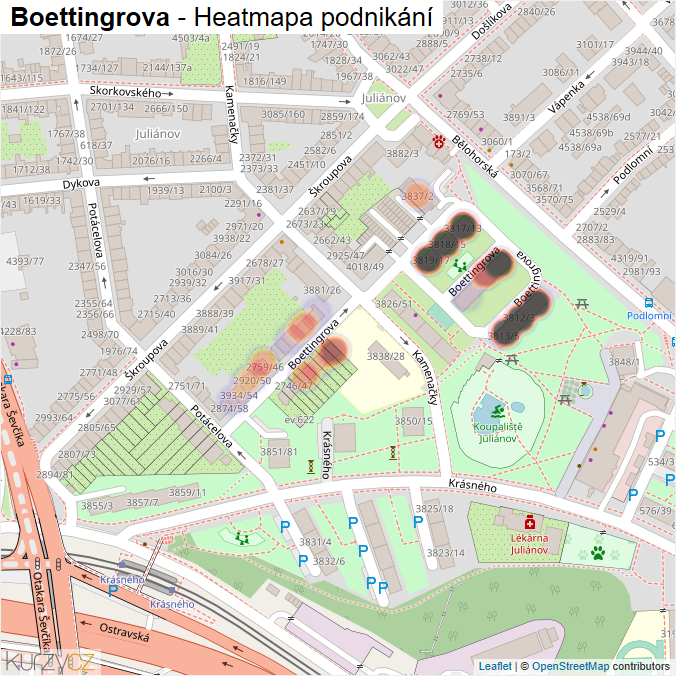 Mapa Boettingrova - Firmy v ulici.
