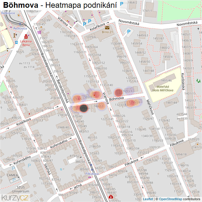 Mapa Böhmova - Firmy v ulici.