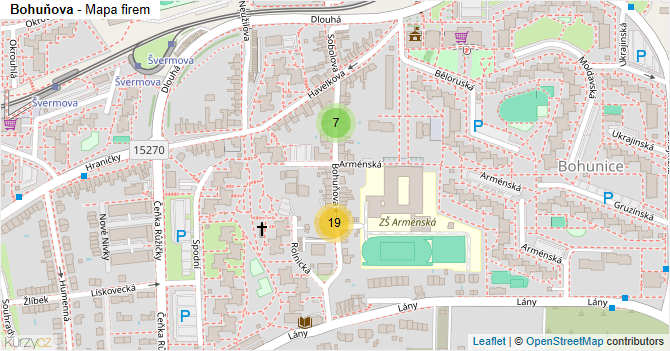 Bohuňova - mapa firem