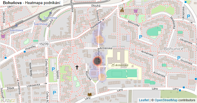 Bohuňova - mapa podnikání