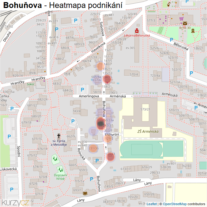 Mapa Bohuňova - Firmy v ulici.