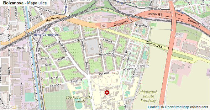 Bolzanova - mapa ulice