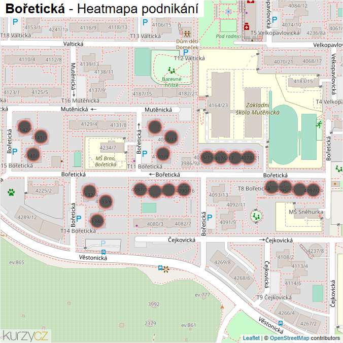Mapa Bořetická - Firmy v ulici.