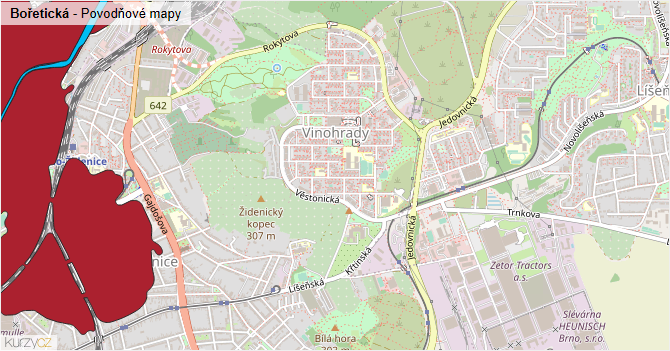 Bořetická - záplavové mapy stoleté vody