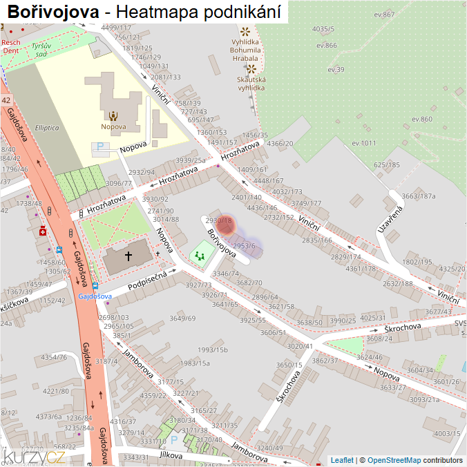 Mapa Bořivojova - Firmy v ulici.