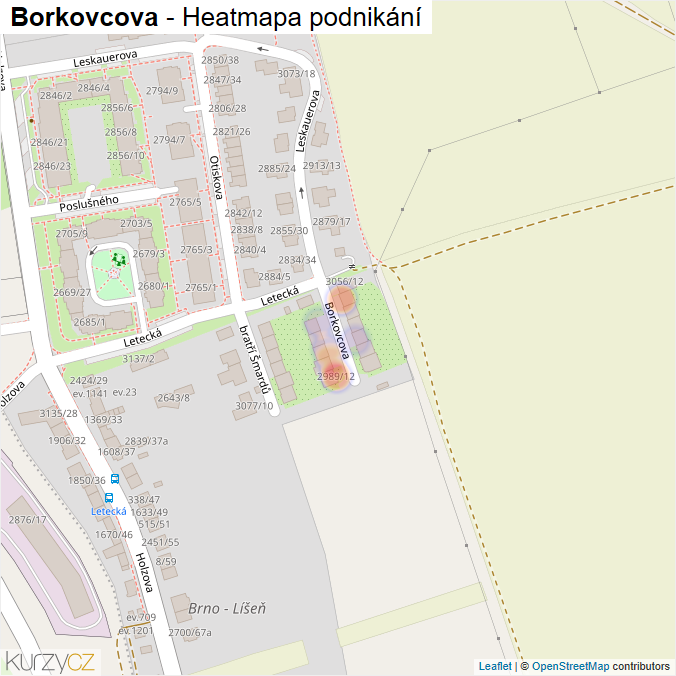 Mapa Borkovcova - Firmy v ulici.